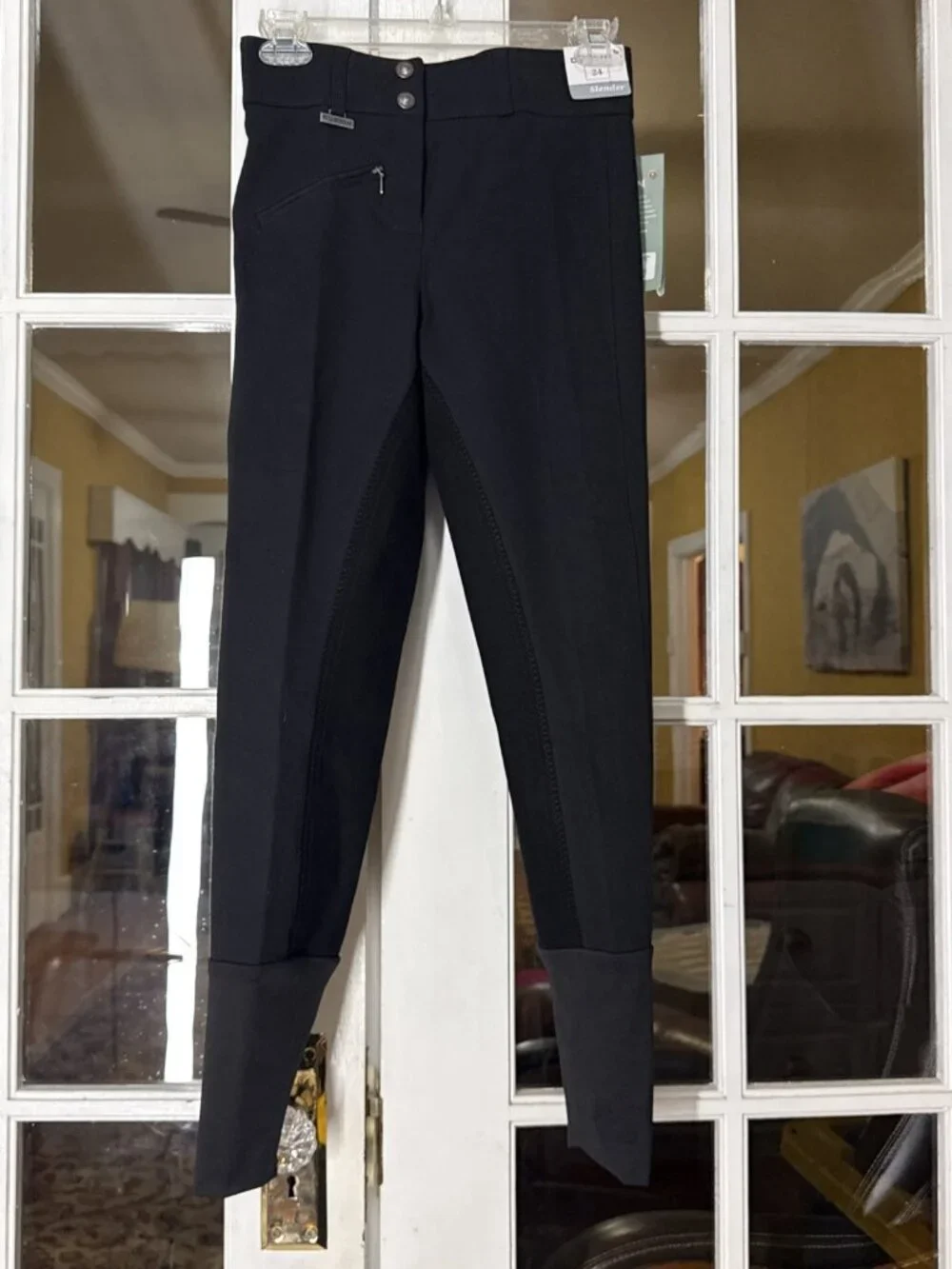Dublin Riding Pants Wmn 24 Slender Black Solid Knee Patches Stretch Cotton NEW